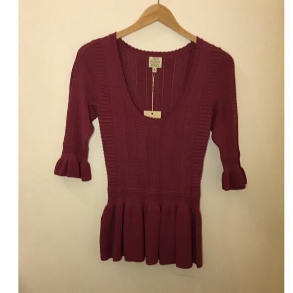 Torn by Ronny Kobo mauve Kimberly pointelle textured knit peplum Top NWT Sz S - Picture 1 of 7